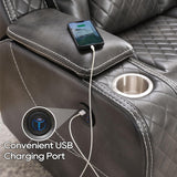Power Reclining Sofa Couch with Wireless Charger, 3 Seaters with Recliner with Reading Light, Leather Electric 3 Seat Sofa Sectional Set for Living Room, Home Theater Seating with LED Lights, Grey Comfort Stretch