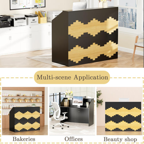 47.2 inches Reception Desk with Counter Modern Front Table Checkout Counter Table Retail Counter for Reception Room,Salon,Office,Store,Shop,Clinic,Lobbies,Retail,Home,Black QUNTTINA