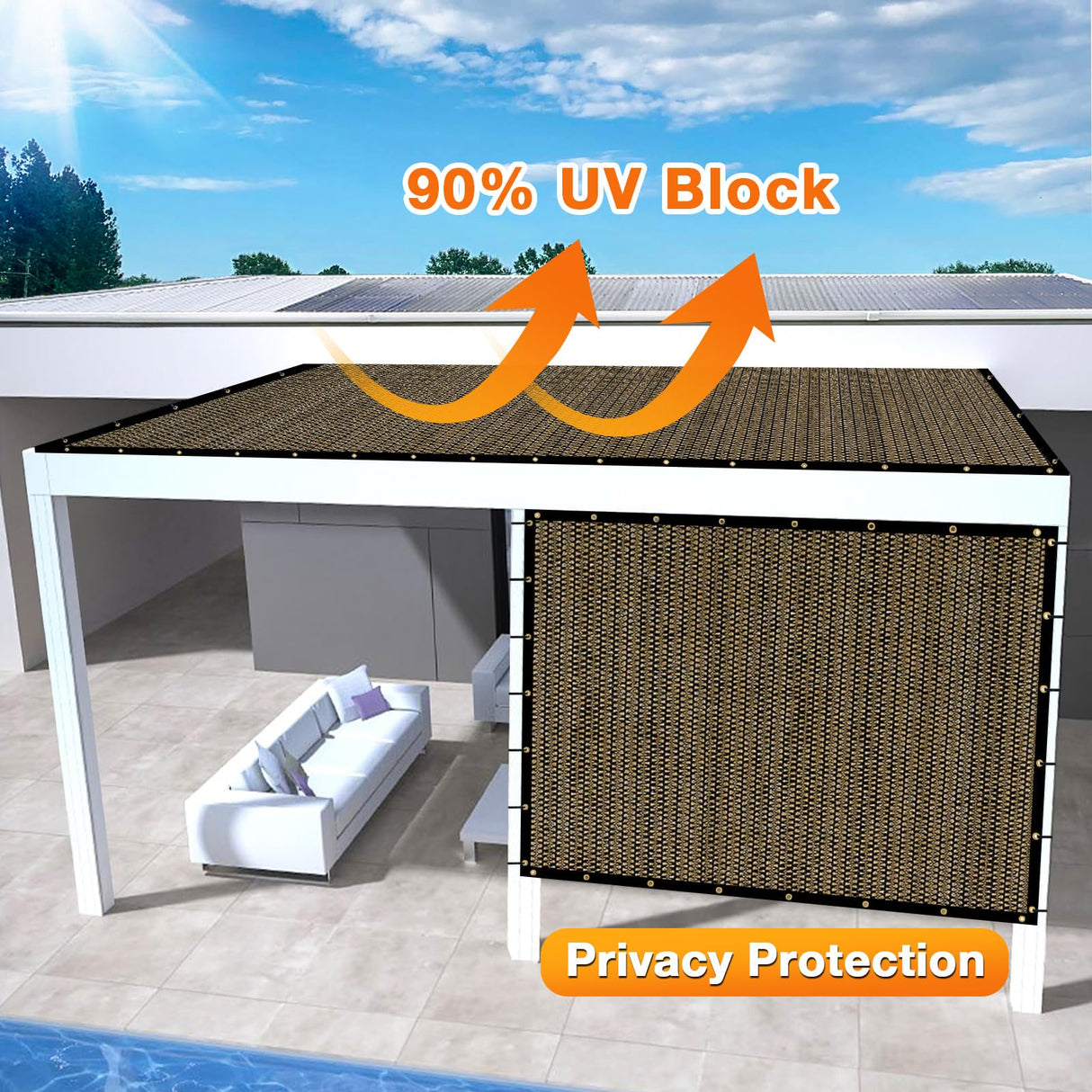 Artpuch Outdoor Pergola Shade Cover 10x18 FT Sun Shade Cloth with Grommets Mocha 90% UV Protection Canopy Patio Privacy Screen (Customized Available) Artpuch