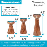 BIRDROCK HOME 3pc Flare Candleholders - Farmhouse Wooden Pillar Stand Set - Large Decorative Wood Candlestick - Table Centerpiece & Mantle Decor - Tall Tiered Candle Holders for Decorations - Natural BIRDROCK HOME