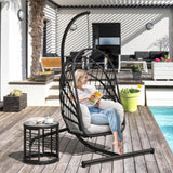 YITAHOME Hanging Egg Chair with Stand, Rattan Wicker Swing Egg Chair with Resistant Cushion, 350lbs Capacity, Foldable Hanging Rattan Basket Chair for Porch, Garden, Bedroom, Balcony, Grey YITAHOME