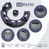 UDPATIO Patio Furniture Set Integrated Outdoor Sectional 4 Pieces Grey Rattan Modular Curved Sofa Set with Wicker Side Table,2 Pillows,Fit for Backyard,Pool,Balcony,Sunroom(Blue) UDPATIO