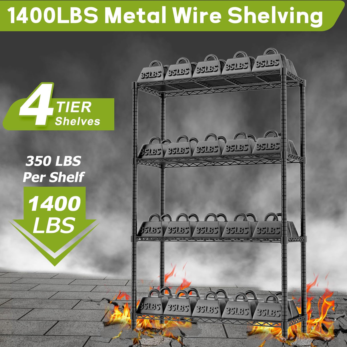 Storage Shelves Heavy Duty, 36" L x 14" W x 54" H Garage Wire Shelving Unit Loads 1400LBS, 4-Tier Adjustable Metal Industrial Utility Shelf Rack for Kitchen, Laundry Room, Pantry, Warehouse, Basement ROOMTEC