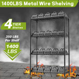 Storage Shelves Heavy Duty, 36" L x 14" W x 54" H Garage Wire Shelving Unit Loads 1400LBS, 4-Tier Adjustable Metal Industrial Utility Shelf Rack for Kitchen, Laundry Room, Pantry, Warehouse, Basement ROOMTEC