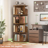 Besiost Rotating Bookshelf, Corner Bookshelf, 360 Display Wood Spinning Bookcase Storage Rack, Floor Standing Revolving Bookcase Narrow Book Shelf Organizer for Small Space, Bedroom, Rustic Brown Besiost