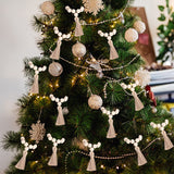 AEKAO Set of 12 Wood Bead Napkin Rings with Jute Rope Tassels for Christmas Farmhouse Wedding Home Dining Table Party Decoration AEKAO