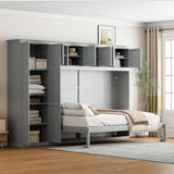 Hlcodca Queen Size Murphy Bed Cabinet with Closet, Foldable Wall Bed Frame with Built-in Top Shelf, Wood Hidden Bed with Support Slats, Space Saving Bed for Guest Room (Gray-00) Hlcodca