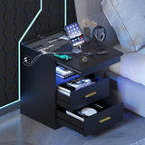 Gurexl LED Nightstand with Gun Drawer, Modern Beside Table with Charging Station, Auto Sensor 3 Color Dimmable Night Stand with Open Compartment for Bedroom Gurexl