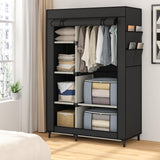Calmootey Portable Closet, Wardrobe with 6 Shelves and Hanging Rod, Storage Organizer for Bedroom, Non-Woven Fabric Cover with 4 Side Pockets, Includes 2 Storage Bags for Clothes, Black Calmootey