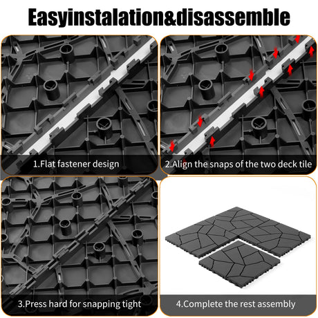 44 Pack Interlocking Deck Tiles, 12"x12" - 44 Sq.Ft Waterproof Plastic Outdoor Flooring, Polypropylene, 3D Wood Grain Plastic, for Patio, Balcony, Backyard, Garden, Dark Grey LINLUOME