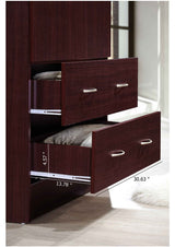HODEDAH 2 Door Wood Wardrobe Bedroom Closet with Clothing Rod inside Cabinet and 2 Drawers for Storage, Mahogany Hodedah