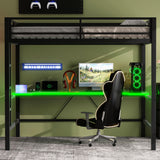 SOFTSEA Full Gaming Loft Bed with Desk & LED Lights, Heavy-Duty Metal Loft Bed with USB Charging Stations, Full Size Gaming Bed with Guardrails for Adults Kids Teens, Easy Assembly, Black SOFTSEA