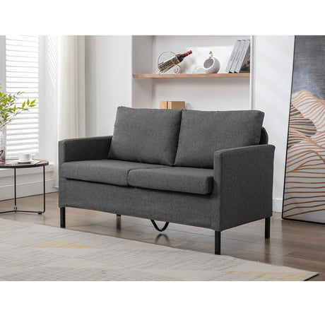 TYBOATLE Linen Fabric Modern Small Loveseat Sofa Couch for Living Room, 51" W Little Upholstered 2-Seater Mini Love Seats w/Iron Legs for Small Space, Apartment, Bedroom, Dorm, Office (Dark Grey) TYBOATLE