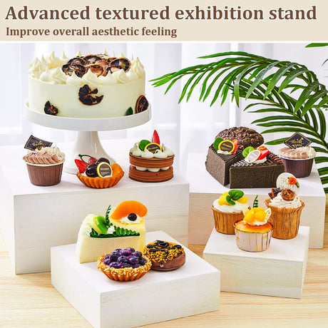 Roowest Set of 4 Wood Display Risers Rustic Cupcake Stand Rustic Wood Cake Stands Wooden Stackable Display Box for Dessert Wedding Birthday Christmas Village Party Decoration(Vintage White) Roowest