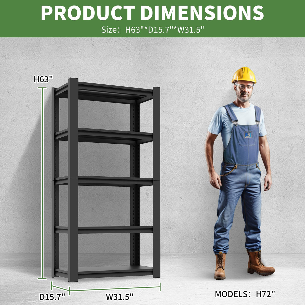 VIYET Garage Shelves, 63" H Garage Shelving Heavy Duty, 3000Lbs 5 Tier Adjustable Storage Shelves Suitable for Warehouse, Basement, Workshop,Require Assembly, 15.75" D*31.5" W *63" H(Black) VIYET