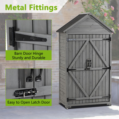 Wooden Outdoor Shed, Outdoor Storage Cabinet with Shelves, Garden Tools Shed with 2 Lockable Doors, Vertical Sheds for Yard Patio Lawn Deck Porch (Gray)