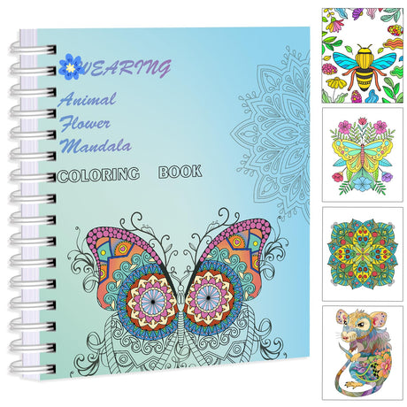 Jekohor 60 Patterns Adult Coloring Book for Stress Relief - Easy to Complex Mandalas Animals Flowers and Funny Words- Travel Size 8 * 7 Inches - Relaxation Gift for Women Men Teens and Seniors Jekohor