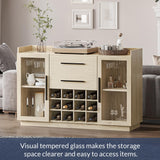 BELLEZE 55" Wine Cabinet, Sideboard Buffet with Wine Rack and Glass Holder, Home Coffee Bar Freestanding Liquor Cabinet with Display Glass Doors for Living Room, Dining Room - Marcel (White Lotus) BELLEZE