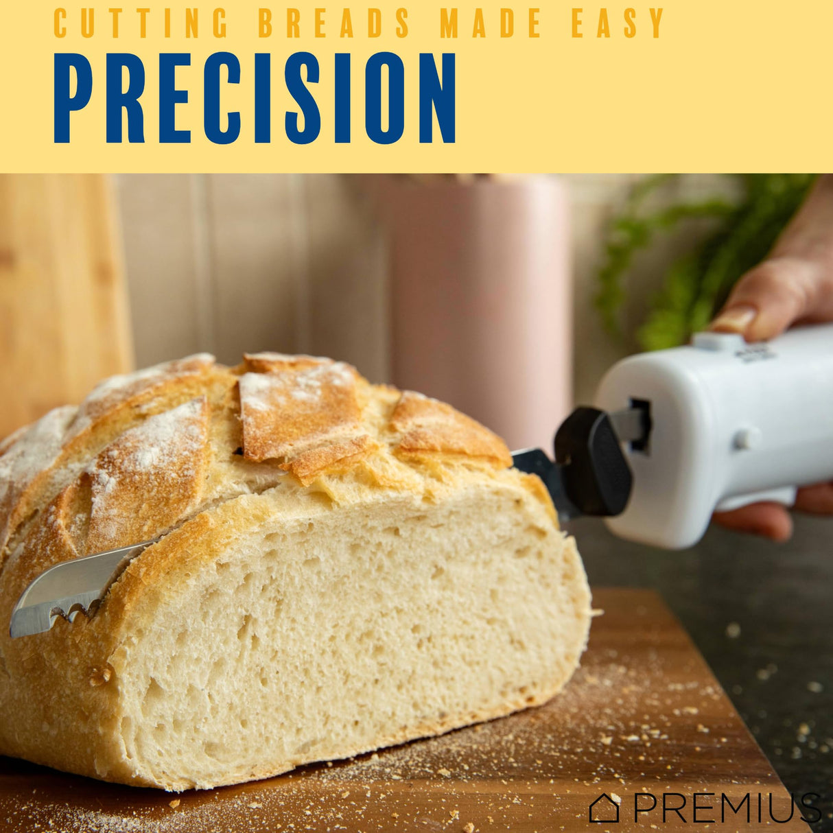 Professional Cordless Rechargeable Easy-Slice Electric Knife, Reciprocating Serrated Stainless-Steel Blades, Safety-Lock Trigger Release, Carving Meats, Turkey, Breads, Fruit, Crafting Foam, White PREMIUS