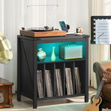 Large Record Player Stand with Charging Station & LED Lights, Black Vinyl Record Storage Holder Holds up to 230 Albums, Turntable Stand with Display Shelf for Music Room Bedroom Living Room. Joaxswe