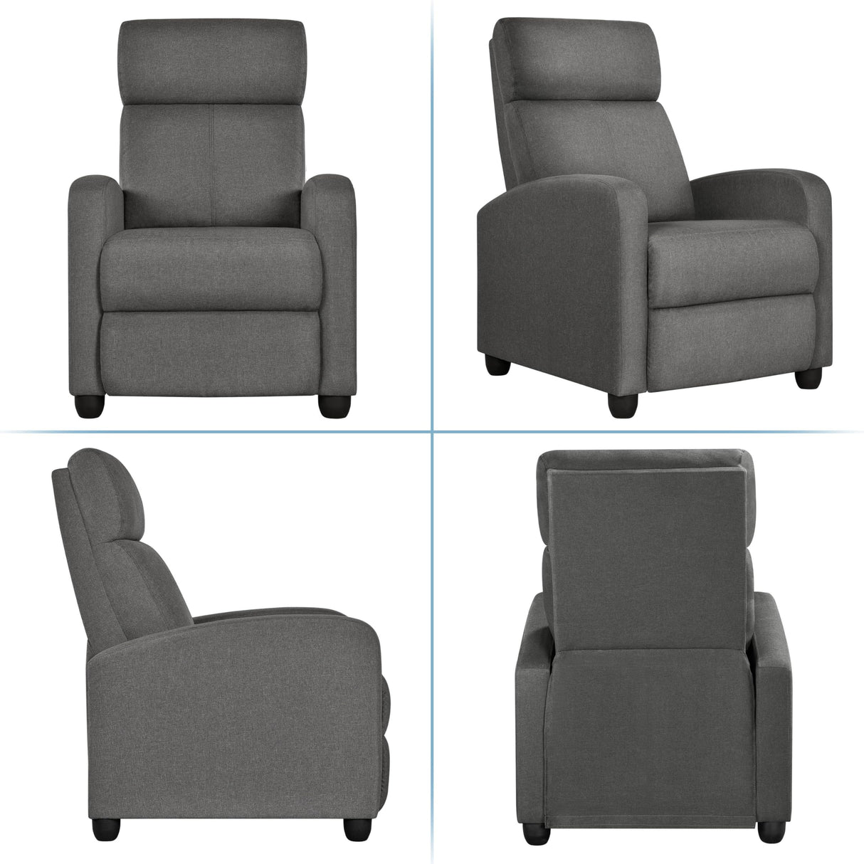 Yaheetech Fabric Recliner Chair Sofa Ergonomic Adjustable Single Sofa with Thicker Seat Cushion Modern Home Theater Seating for Living Room Matte Grey Yaheetech