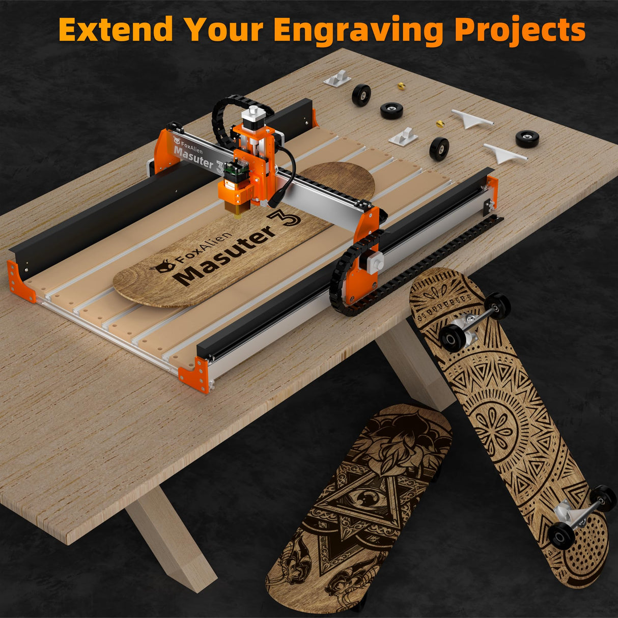 FoxAlien Y-axis 4080 Extension Kit for Masuter 3 CNC Router Machine, with Upgraded T-slot Hybrid Spoilboard for Large Wood Engraving Carving Projects (Extend Y-axis to 800mm) FoxAlien
