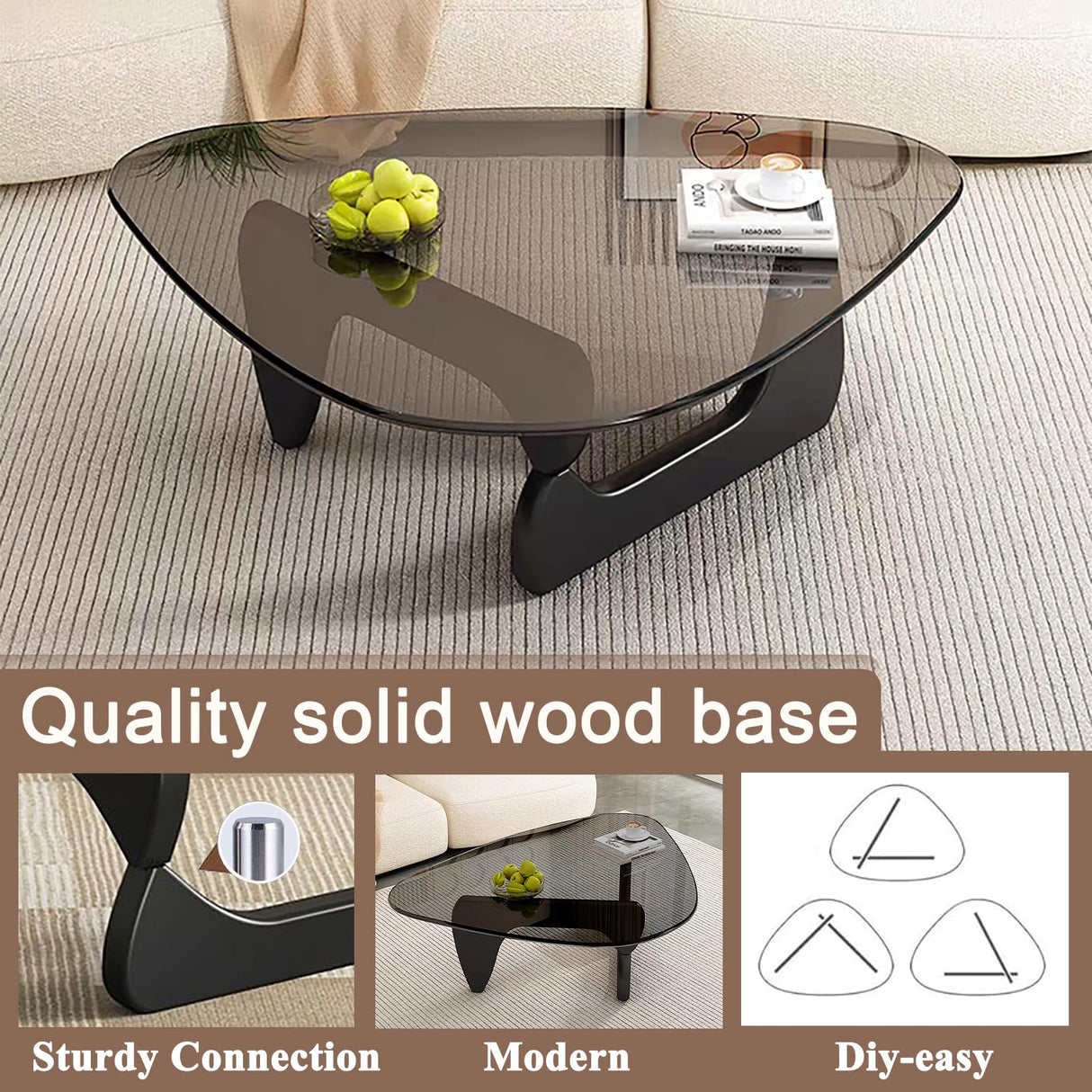 Modern Glass Coffee Table for Living Room, Mid Century Coffee Table, Small Coffee Table, Suitable for Bedroom Living Room Reception Office Tables (Black/Grey, Medium) LZYFY
