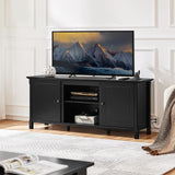 Yaheetech Black TV Stand with Power Outlet for TVs up to 65 in, Modern Media Entertainment Center with Doors & Storage Shelf, Wooden TV Console with 6 Robust Legs for Living Room Yaheetech