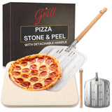 Hans Grill Pizza Stone PRO XL Baking Stone For Pizzas use in Oven, Grill or BBQ FREE Long Handled Anodised Aluminium Pizza Peel | Rectangular Stone 15 x 12" Inches | For Pies, Pastry, Bread, Calzone Hans Grill