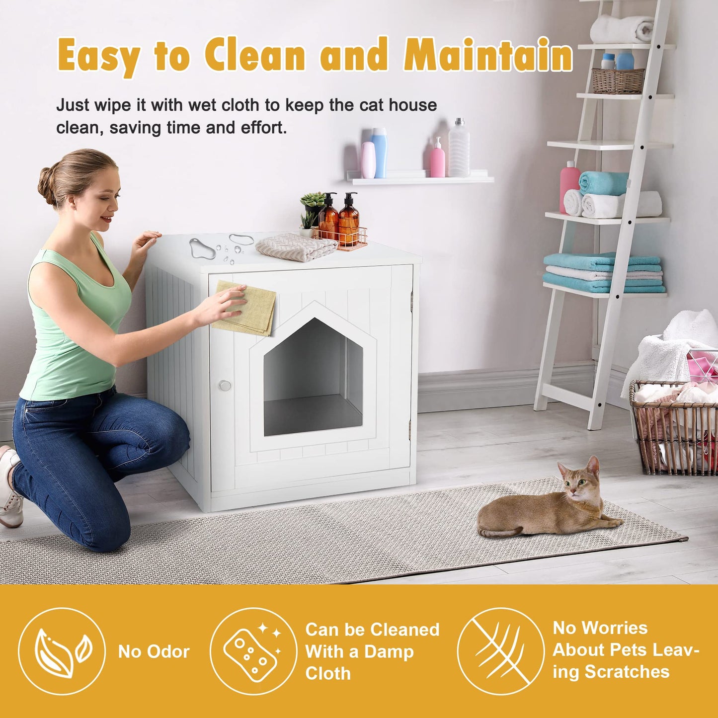 Nova Microdermabrasion Cat Litter Box Enclosure Hidden Kitty Litter Box Furniture Indoor Cat Box Cabinet Cat House & Side Table Nightstand Cat Washroom (White) - WoodArtSupply