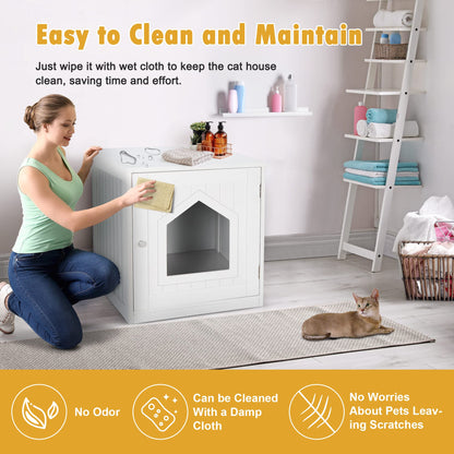 Nova Microdermabrasion Cat Litter Box Enclosure Hidden Kitty Litter Box Furniture Indoor Cat Box Cabinet Cat House & Side Table Nightstand Cat Washroom (White) - WoodArtSupply