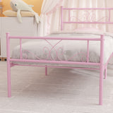 Weehom Metal Platform Bed Frame with Headboard and Footboard Under Storage 12.7Inch Twin Size Beds Mattress Foundation Pink Weehom