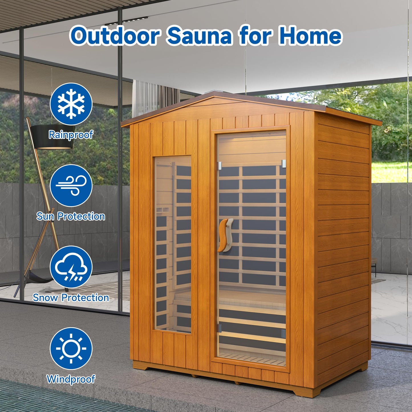 RESTISLAND Outdoor Sauna 3 Person Infrared Sauna for Home, 15A Low EMF Far Infrared Spruce Wooden Sauna with Bluetooth, LCD Panel