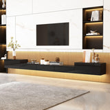 MOUMON Floating TV Console Media Console with High Gloss Drawers & Lights, Modern Wall Mounted TV Stand Floating Media Center for Living Room Black (110.2”W x 11.8”D x 9.4”H) MOUMON