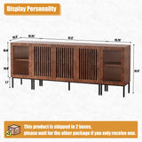 BVIUNTWO Farmhouse TV Stand for TVs up to 85 Inch, Entertainment Center TV Console with Storage Cabinets and Glass Doors,Media Console for Living Room, Brown BVIUNTWO