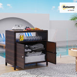 Outsunny Wicker Outdoor Storage Cabinet, Rattan Outdoor Bar Table with Acacia Wood Countertop, 2 Doors and Shelf, Buffet Cabinet Sideboard for Poolside, Garden, Patio, Backyard, Brown Outsunny