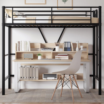 VECELO Twin Size Loft Bed with Full-Length Guardrails and Removable Ladder, Heavy-Duty Metal Frame, Space-Saving Design & Noise-Free, Black