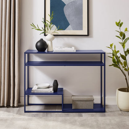 Walker Edison Modern Metal and Wood Tiered Entry Table, 42 Inch, Blue - WoodArtSupply