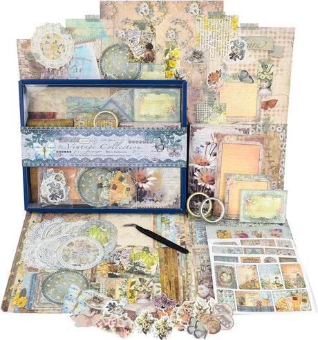 Funto Scrapbooking Kit (202 PCS), Vintage Collection-Wonderland, Perfect for Bullet Scrapbooking Materials, Planner DIY Arts Craft Collage Funto