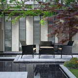 Peacabo 4 Piece Patio Furniture Set Sectional Table Chair, Wicker Sofa with Armrest Chair Loveseat and Rattan Side Table, Outdoor Conversation Sets for Garden Lawn Pool or Backyard, Coffee/Beige Peacabo