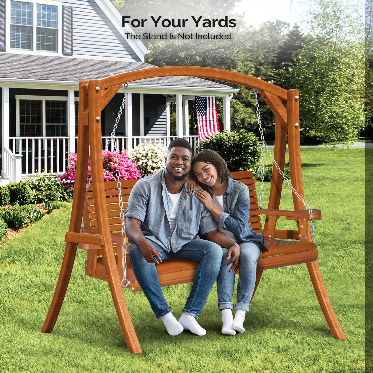 VINGLI XL Size Patio Wooden Porch Swing Outdoor with Cup Holders & Phone Slots, Heavy Duty 880 LBS Hanging Swing Chair Bench with Hanging Chains for Yard, Lawn, Garden (5 FT Pro, Brown) VINGLI