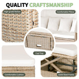 Rattan Outdoor Daybed with Retractable Canopy, 4 Pieces Patio Furniture Sets, Outdoor Sectional Sofa Set with Adjustable Backrest, Chaise Chair Sunbed for Garden Poolside Backyard,Beige Harper & Bright Designs