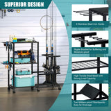 TC-HOMENY Fishing Rod Holders for Garage with Lockable Wheels, Heavy Duty Fishing Pole Rack Cart Holds Up to 10 Rods, Large Fishing Tackle Gear Organizer Storage rack for Room, Garage, Basement, Black TC-HOMENY
