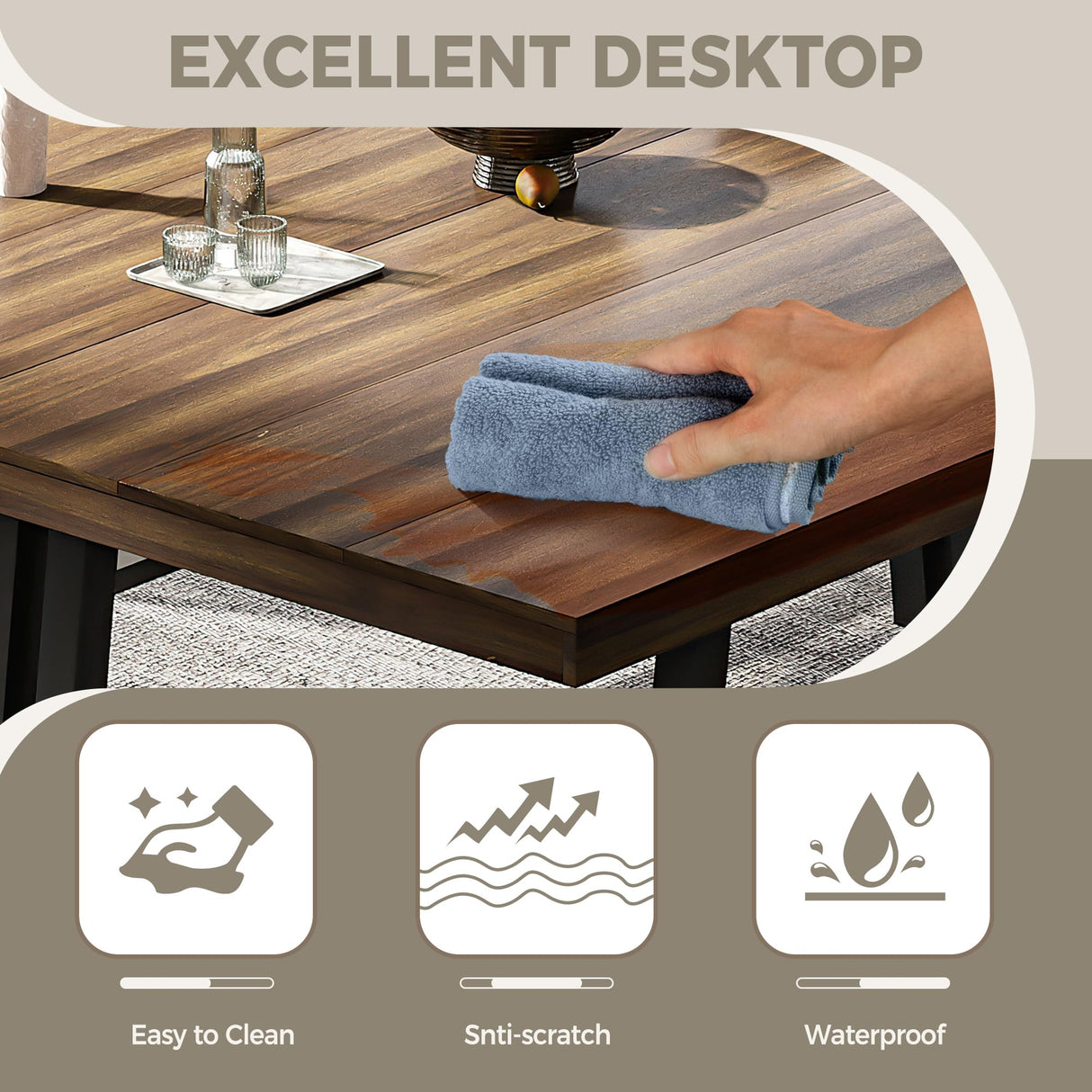 IDEALHOUSE 70 Inch Farmhouse Dining Table for 6 to 8, Large Rectangular Dinner Table for Dining Room, Home Office, Living Room，Brown IDEALHOUSE