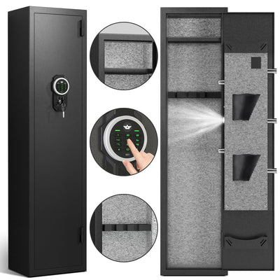 Gun Safe, 1-2 Gun Safe for Home Rifle and Pistols, Quick Access Digital Gun Safe for Rifles and Shotguns with Adjustable Gun Support & Removable Shelf, Long Gun Safe with Dual Alarm & Mute Mode