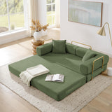 4-in-1 Folding Convertible Sofa Bed, 78 Inch Oversized Corduroy Upholstered Boneless Couch, Loveseat Sleeper with Pull Out Bed, Floor Sofa Modular Futon Couch for Living Room Bedroom Lounge, Green ivoros