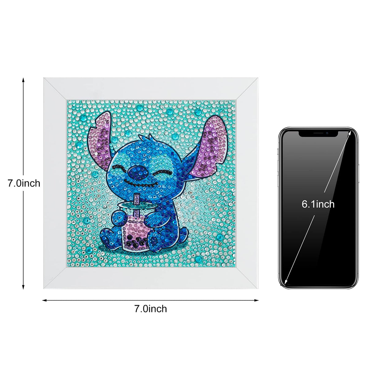 AllWenTo 5D Diamond Painting Kit for Kids with Wooden Frame Easy Small Anime Diamond Painting Full Drill Diamond Art Gem Painting for Beginners 7X7 inch (Stitch) AllWenTo