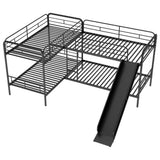 L Shape Bunk Bed for 4,Metal Quad Bunk Beds with Slide and Built In Ladder,4 Beds in 1 Twin Size Metal Bunk Bedframe with Full Length Guardrail Corner Bunk Bed for s Teens Boys Girls,Black TRIPLE TREE