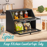 Vriccc Black Bread Box for Kitchen Counter, Large Bread Storage Container, Double Layer Bamboo Wooden Large Capacity Bread Storage Bin Vriccc