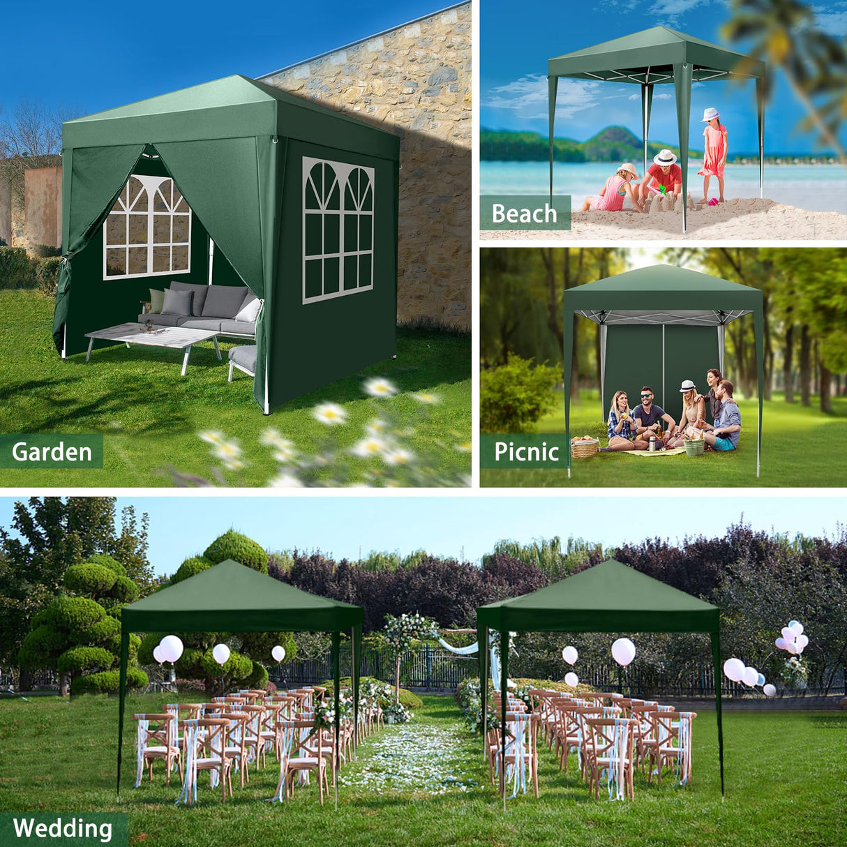 Outvita 6.5x6.5ft Pop Up Canopy Tent, Outdoor Instant Shelter Folding Canopy with 4 Side Walls and Carry Bag for Commercial Events, Party, Backyard BBQ, Camping Green Outvita